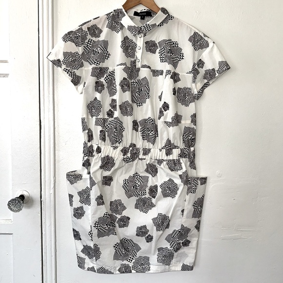 SUNO Mini Dress Geometric Print Black White Poplin Cotton Size 4 - Picture 1 of 5